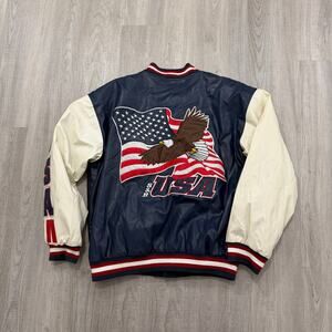 Vintage Steve & Barrys USA Letterman Jacket Medium Bomber Varsity Eagle USA y2k